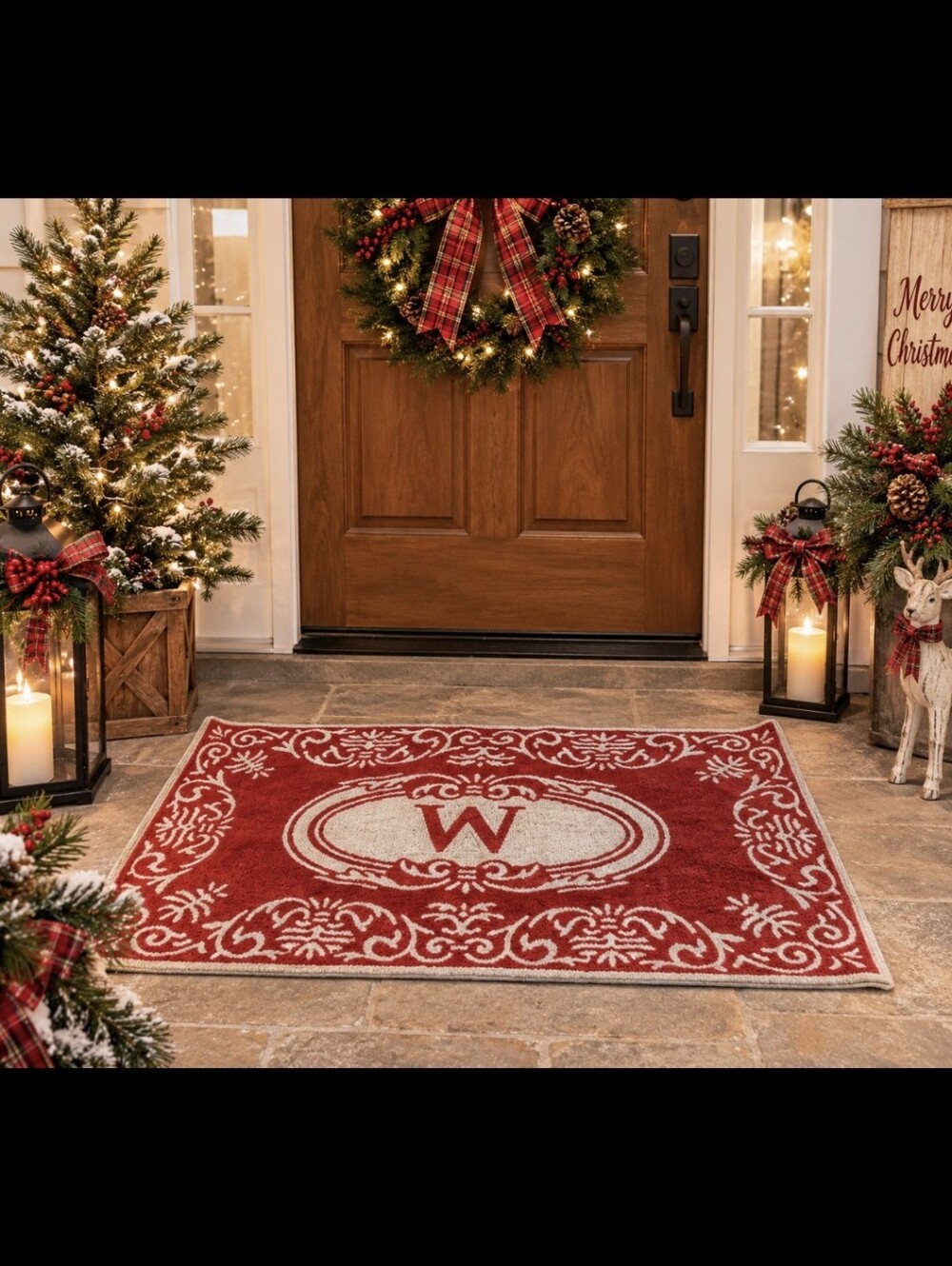 🌟 FRONTGATE Holiday Monogram "W" Doormat/Rug 🌟